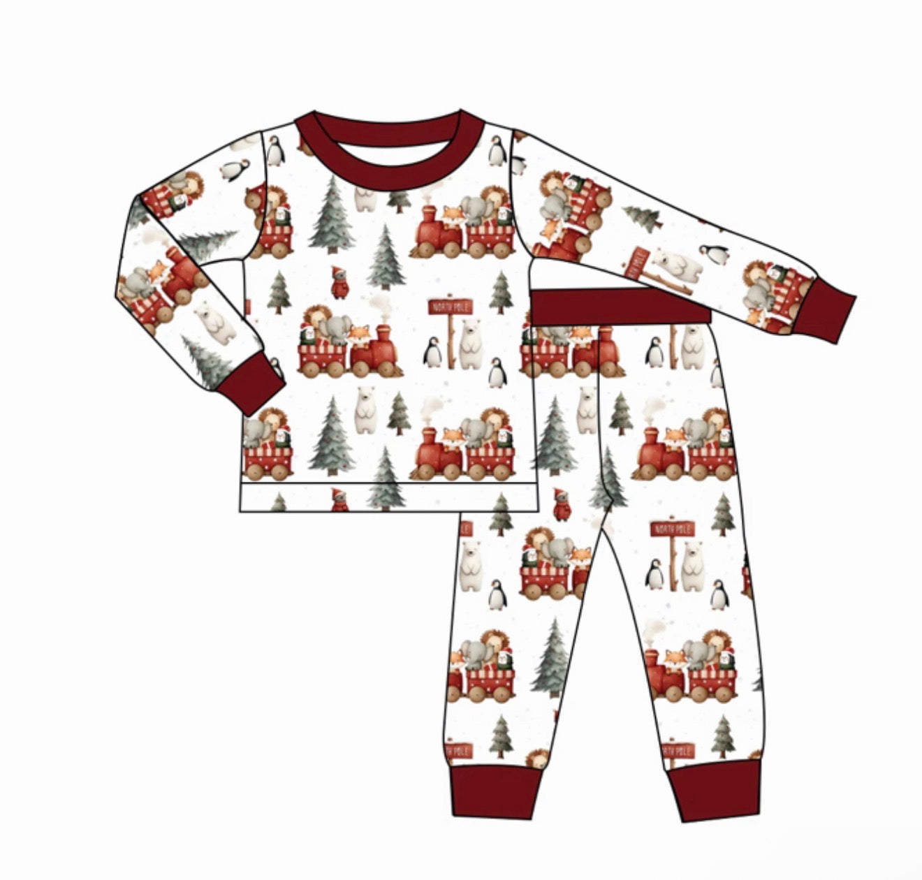 Long Two-Piece North Pole Express Pajamas **PREORDER**