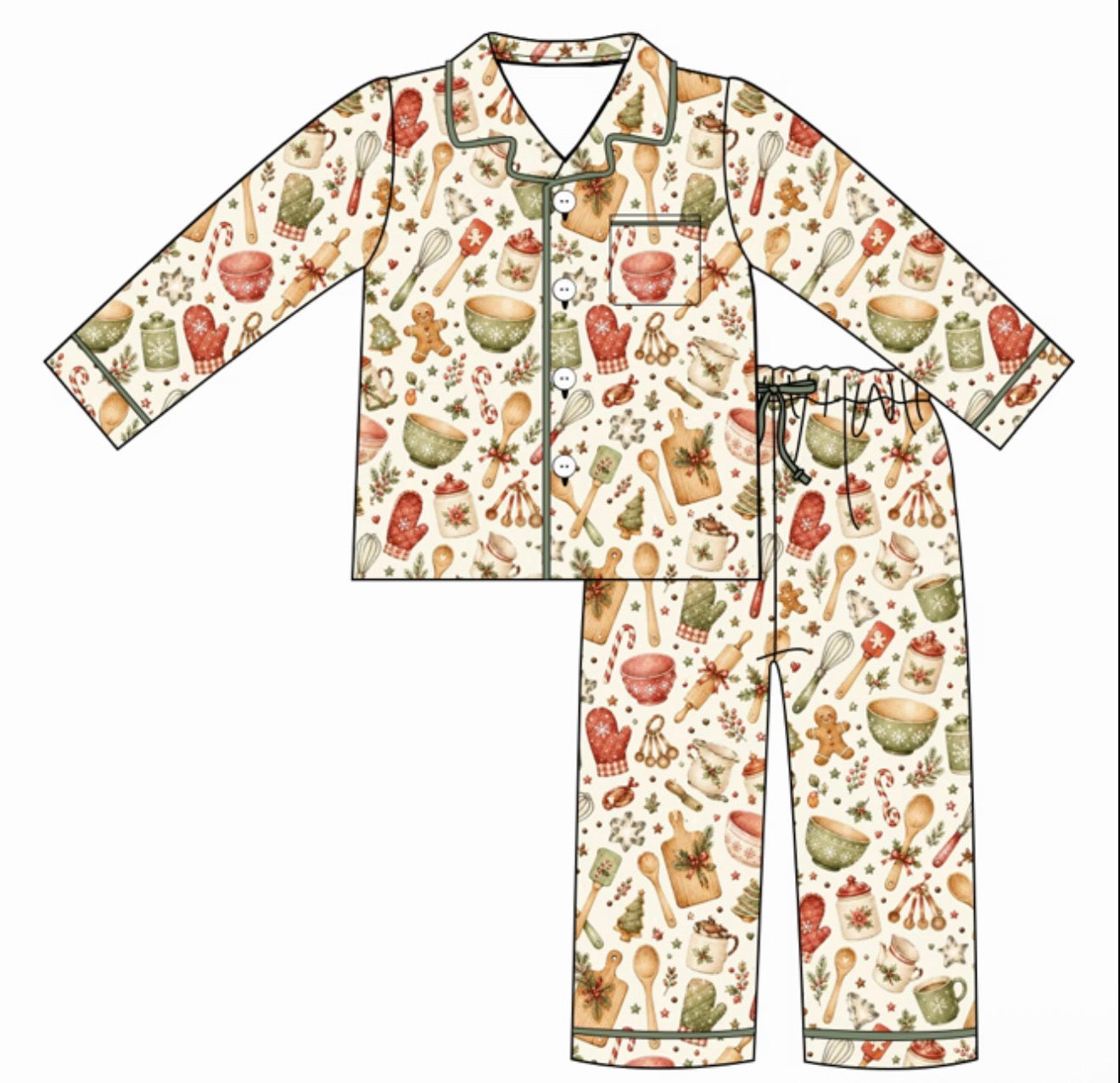Adult Long Two-Piece Christmas Baking Pajamas (2.0 Style) **PREORDER**