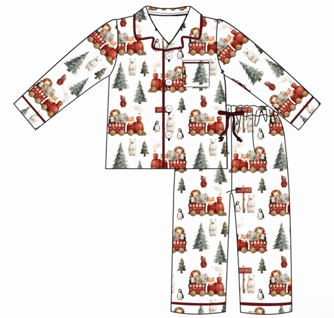 Adult Long Two-Piece North Pole Express Pajamas (2.0 Style) **PREORDER**