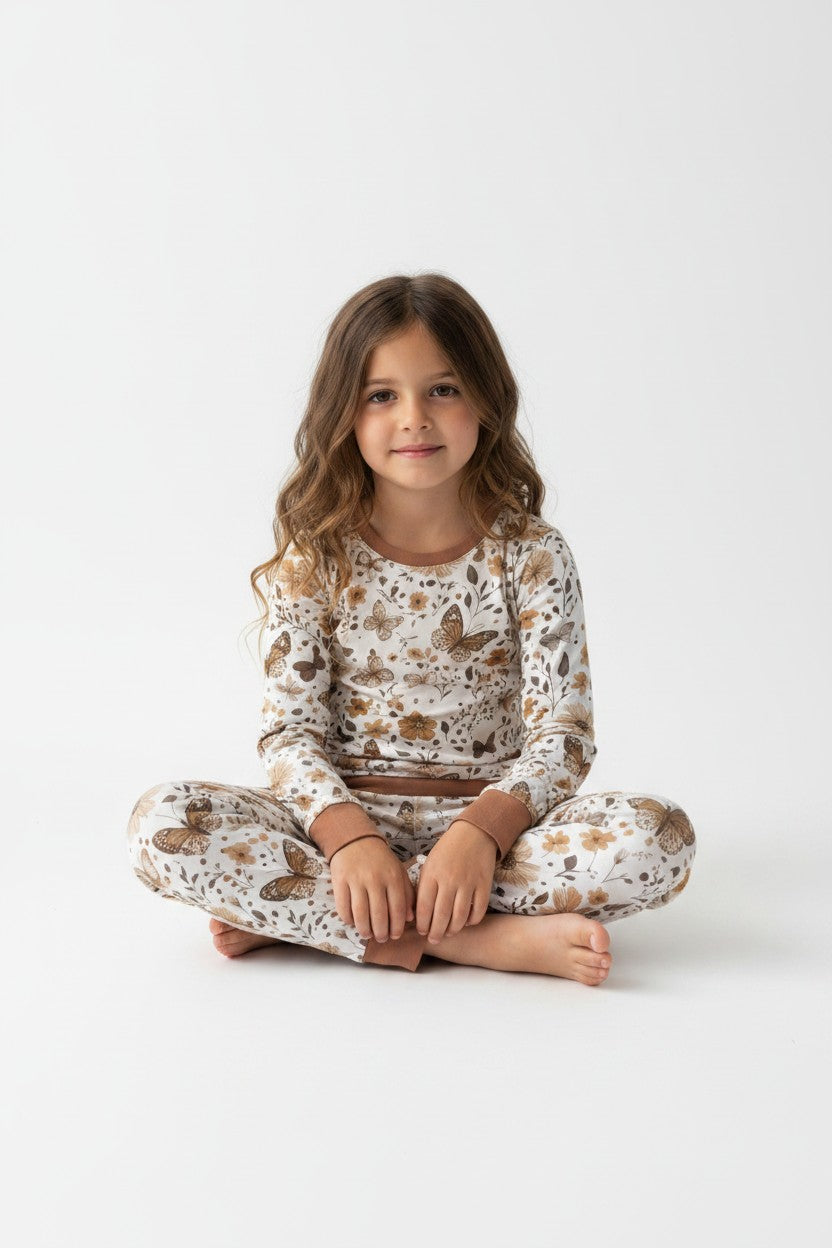 Long Two-Piece Fall Butterflies Pajamas