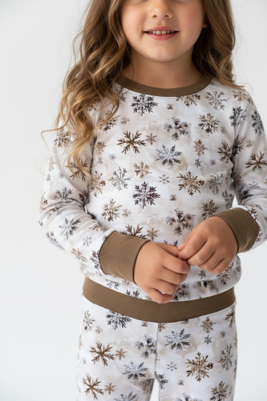 Long Two-Piece Snowflakes Pajamas