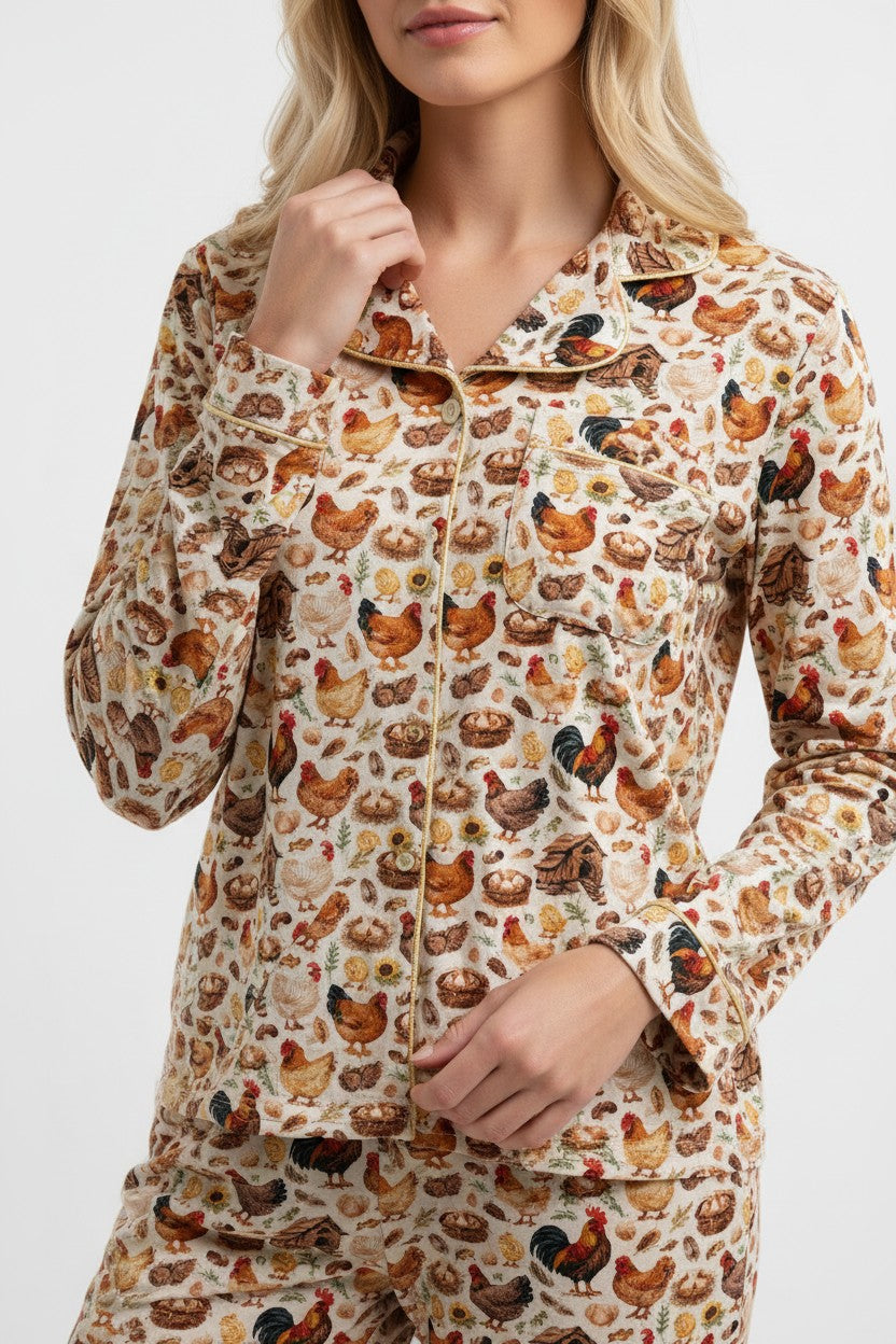 Adult Long Two-Piece Little Hens Pajamas (2.0 Style)