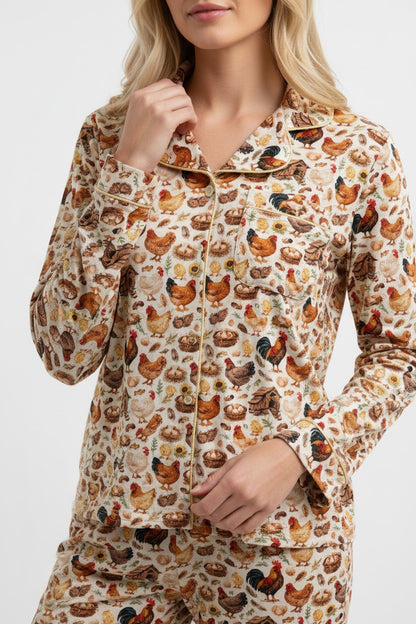 Adult Long Two-Piece Little Hens Pajamas (2.0 Style)