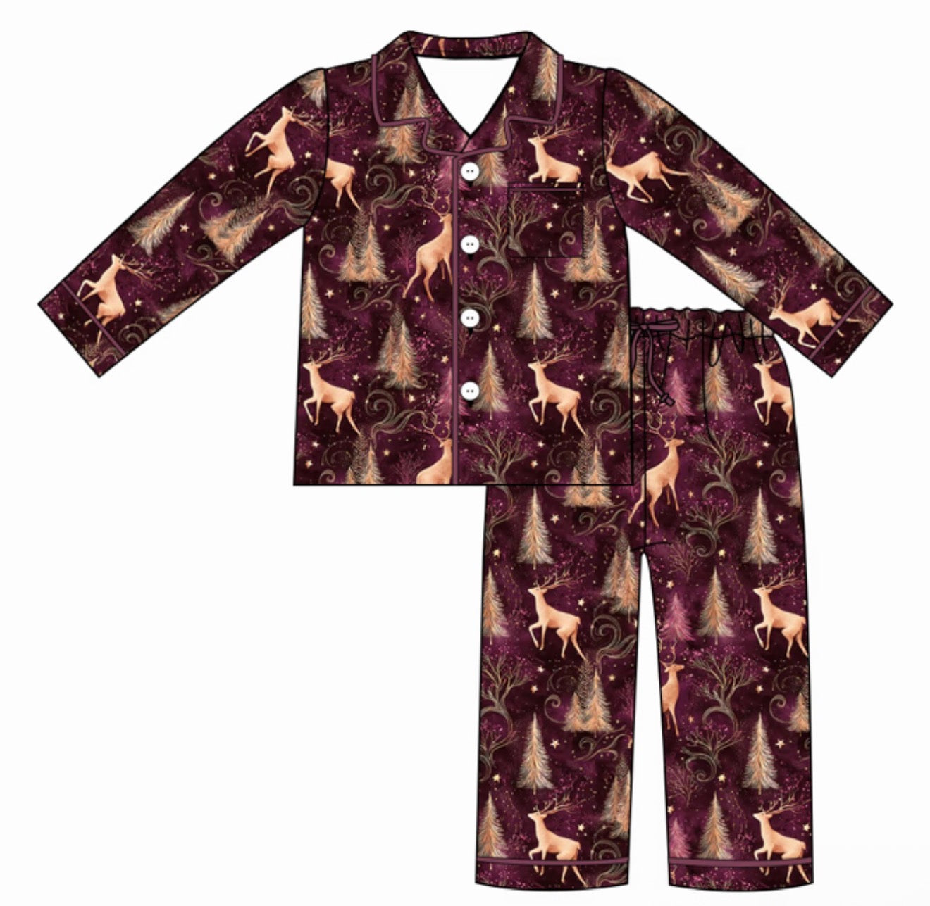 Adult Long Two-Piece Woodland Reindeer Pajamas (2.0 Style) **PREORDER**