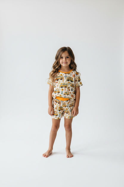 Short Two-Piece School Buses Pajamas