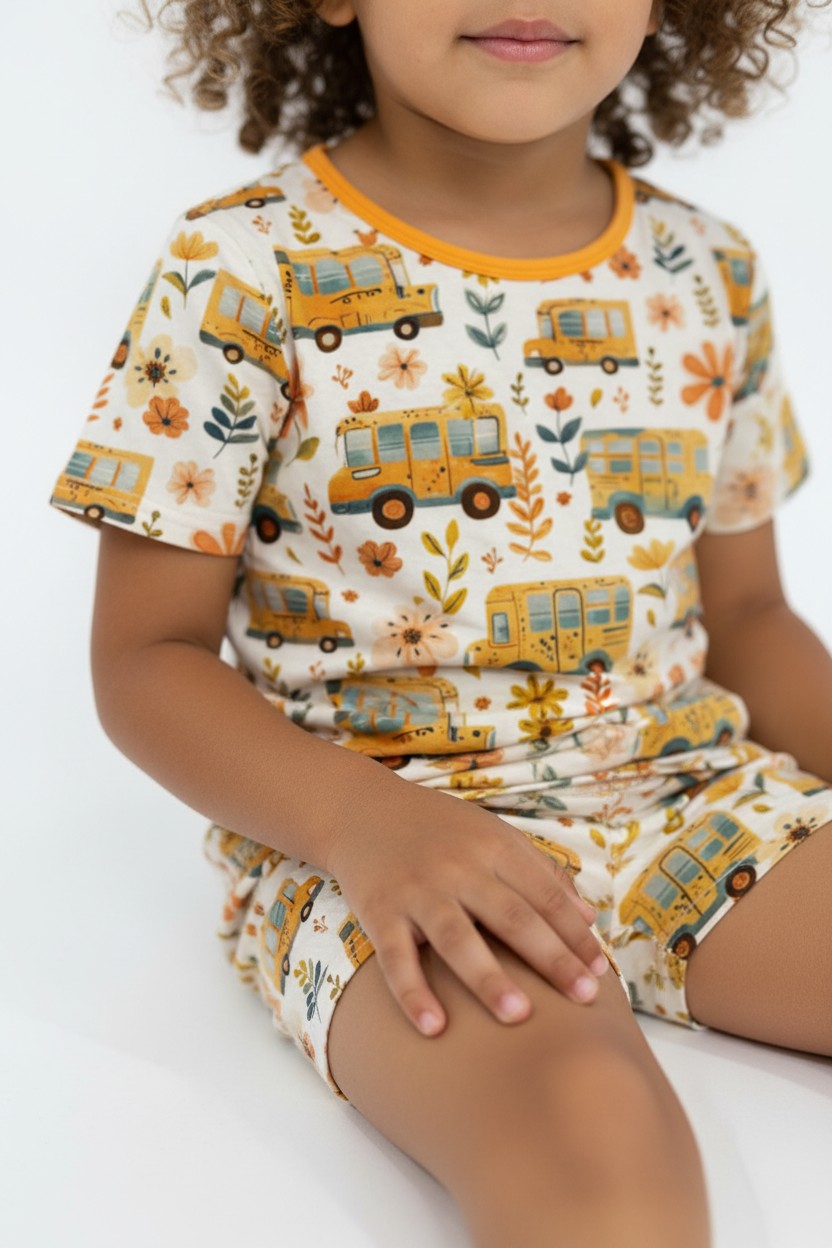 Short Two-Piece School Buses Pajamas