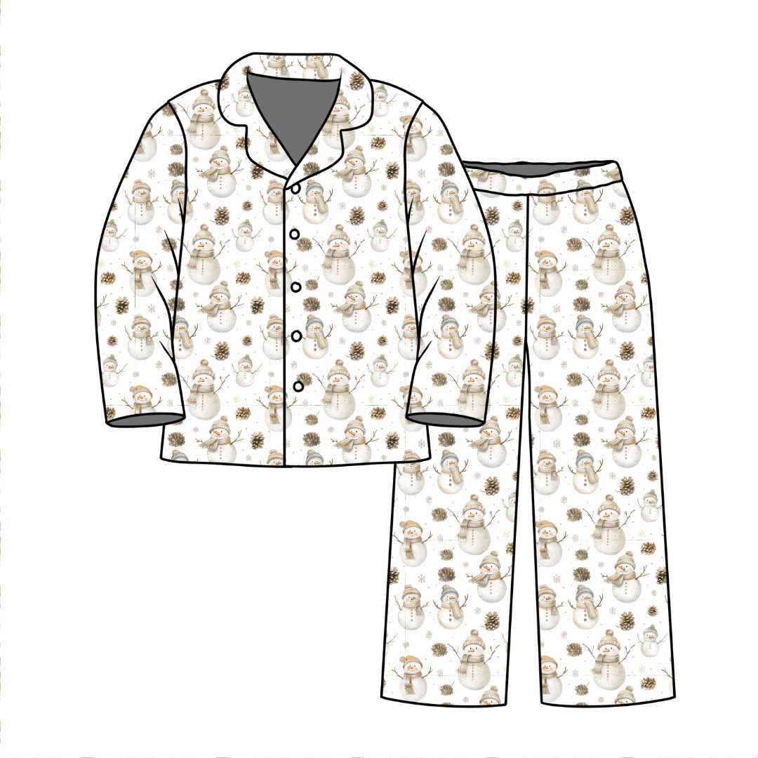 Adult Long Two-Piece Snowman Pajamas