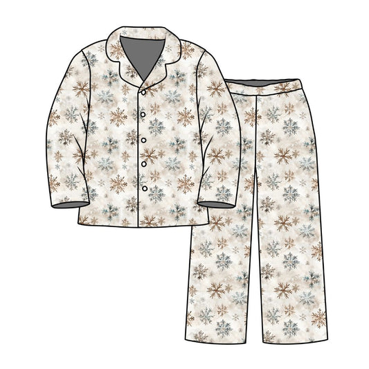 Adult Long Two-Piece Snowflakes Pajamas